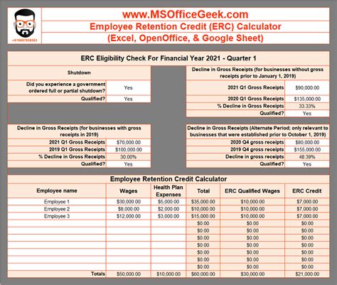 Employee Retention Credit 2021 Worksheet Excel